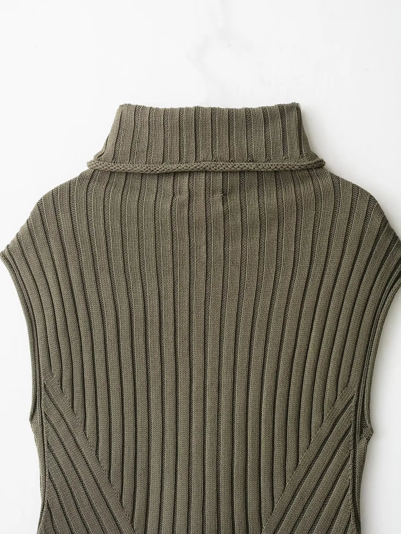 Ribbed Knit High-Neck Sleeveless Vest – Army Green