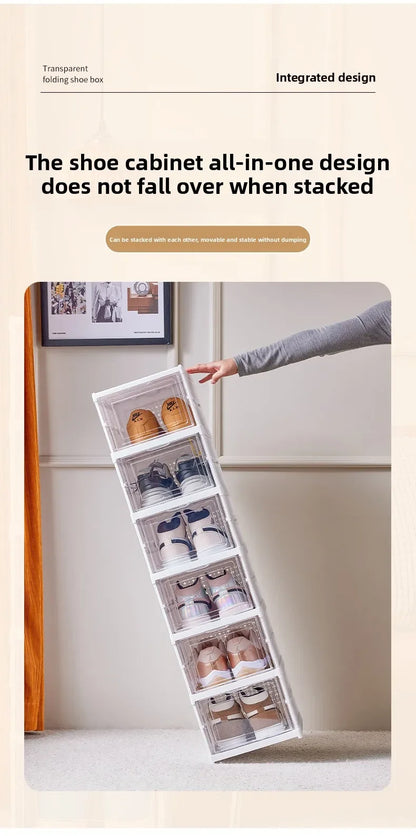Foldable Shoe Organizer – No Assembly Stackable Dustproof Space-Saving Cabinet for Dorm or Home
