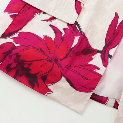 Floral Print Blazer & Pants Two-Piece Suit – Beige with Red Accents | UniVibe Shop