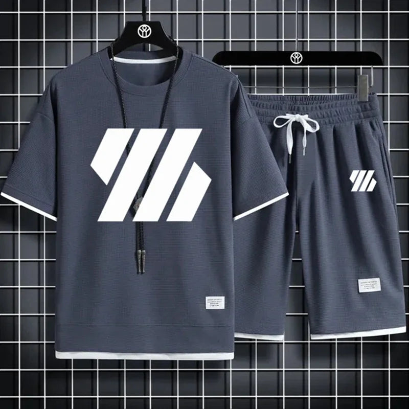 Men’s Summer Sports Set – Casual Short Sleeve T-Shirt & Shorts Outfit