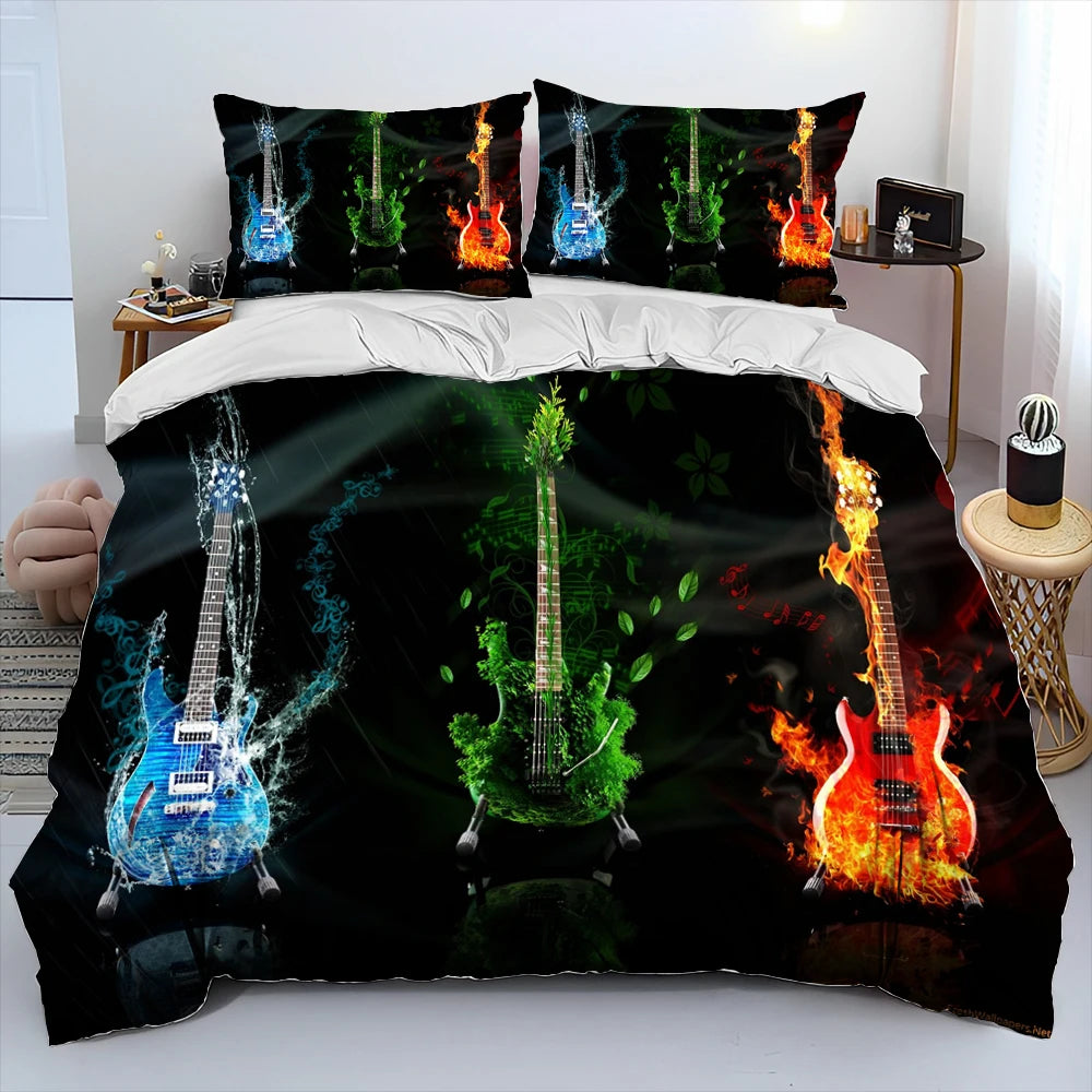 3D Classical Guitar Electric Guitar Comforter Bedding Set