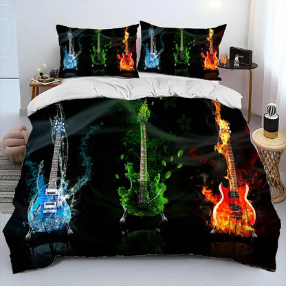 3D Classical Guitar Electric Guitar Comforter Bedding Set