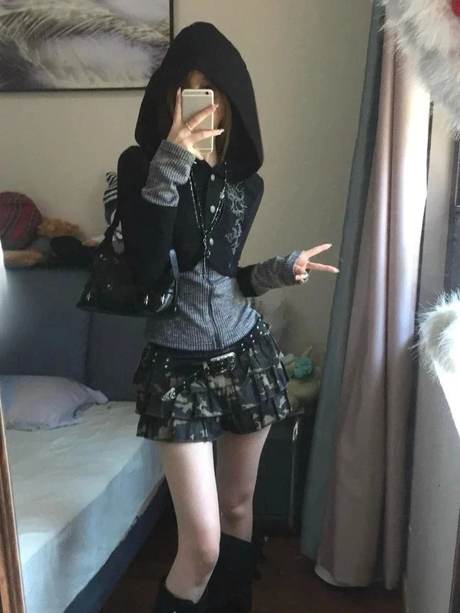 UniVibe Vintage Zip Hoodie White Print Streetwear Sweatshirt