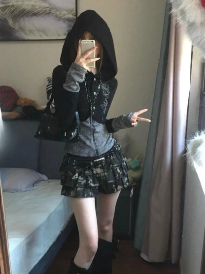 UniVibe Vintage Zip Hoodie White Print Streetwear Sweatshirt