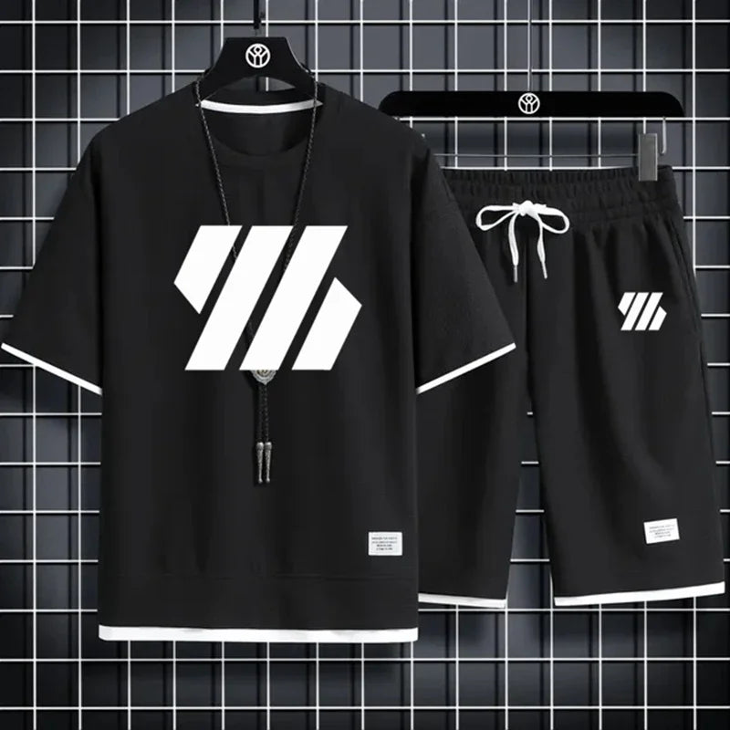 Men’s Summer Sports Set – Casual Short Sleeve T-Shirt & Shorts Outfit