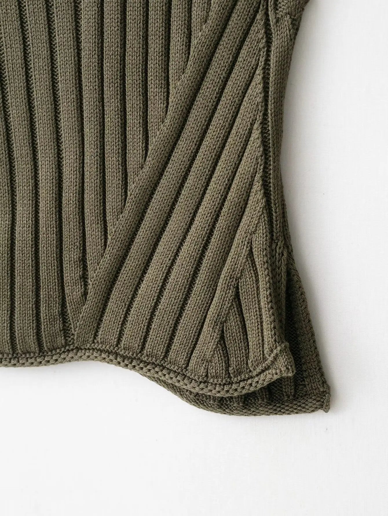 Ribbed Knit High-Neck Sleeveless Vest – Army Green