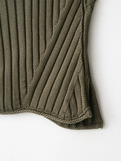 Ribbed Knit High-Neck Sleeveless Vest – Army Green