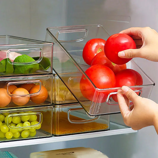 Maximize your fridge space with these clear, stackable storage drawers. Designed with an easy pull-out handle and perfect for fruits, veggies, snacks, and more. The transparent design makes it simple to see what you have at a glance—keeping your fridge tidy, organized, and stress-free!
