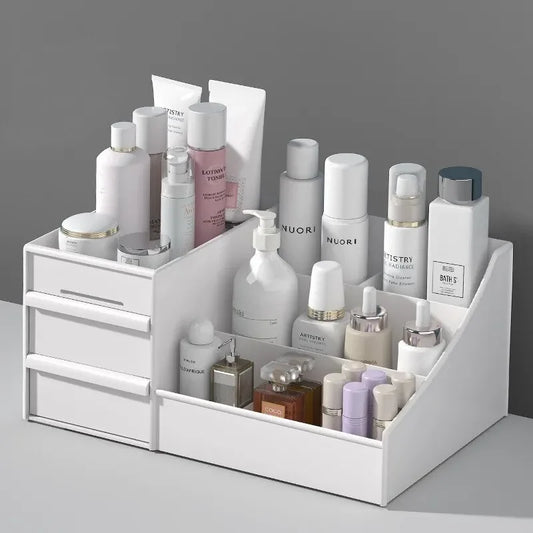 Keep your space clutter-free with this white drawer makeup storage box – a perfect dorm room organizer for cosmetics, skincare, and everyday essentials.
