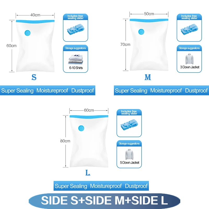 Reusable Compression Empty Bag Sealer Clothes Travel Packing Organizer Vacuum Large Plastic Storage Bags Storing Clothes Blanket