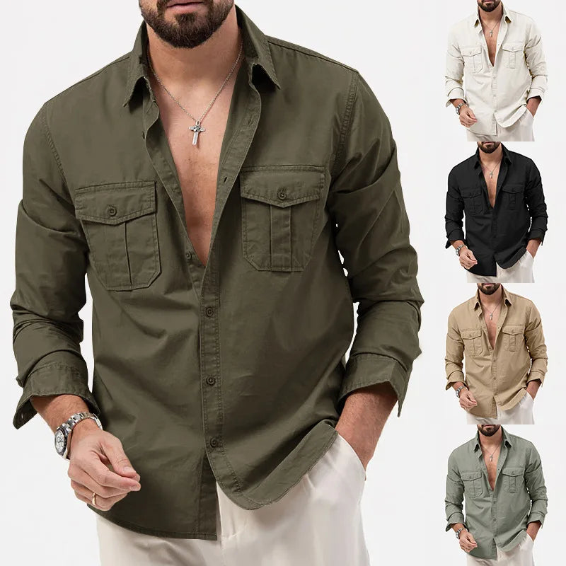 Men’s army green long sleeve shirt – casual business and streetwear style