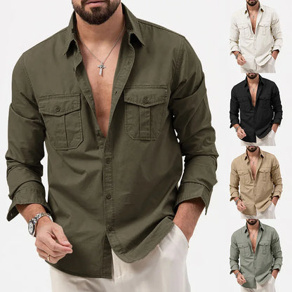 Men’s army green long sleeve shirt – casual business and streetwear style