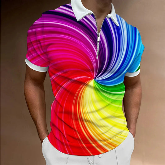 Men’s rainbow polo shirt – colorful short sleeve summer top for golf, campus fashion, and casual wear
