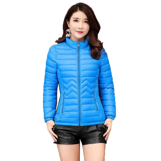 Women’s lightweight cotton-padded winter jacket with zipper closure, slim fit, and warm insulated design – UniVibe Shop