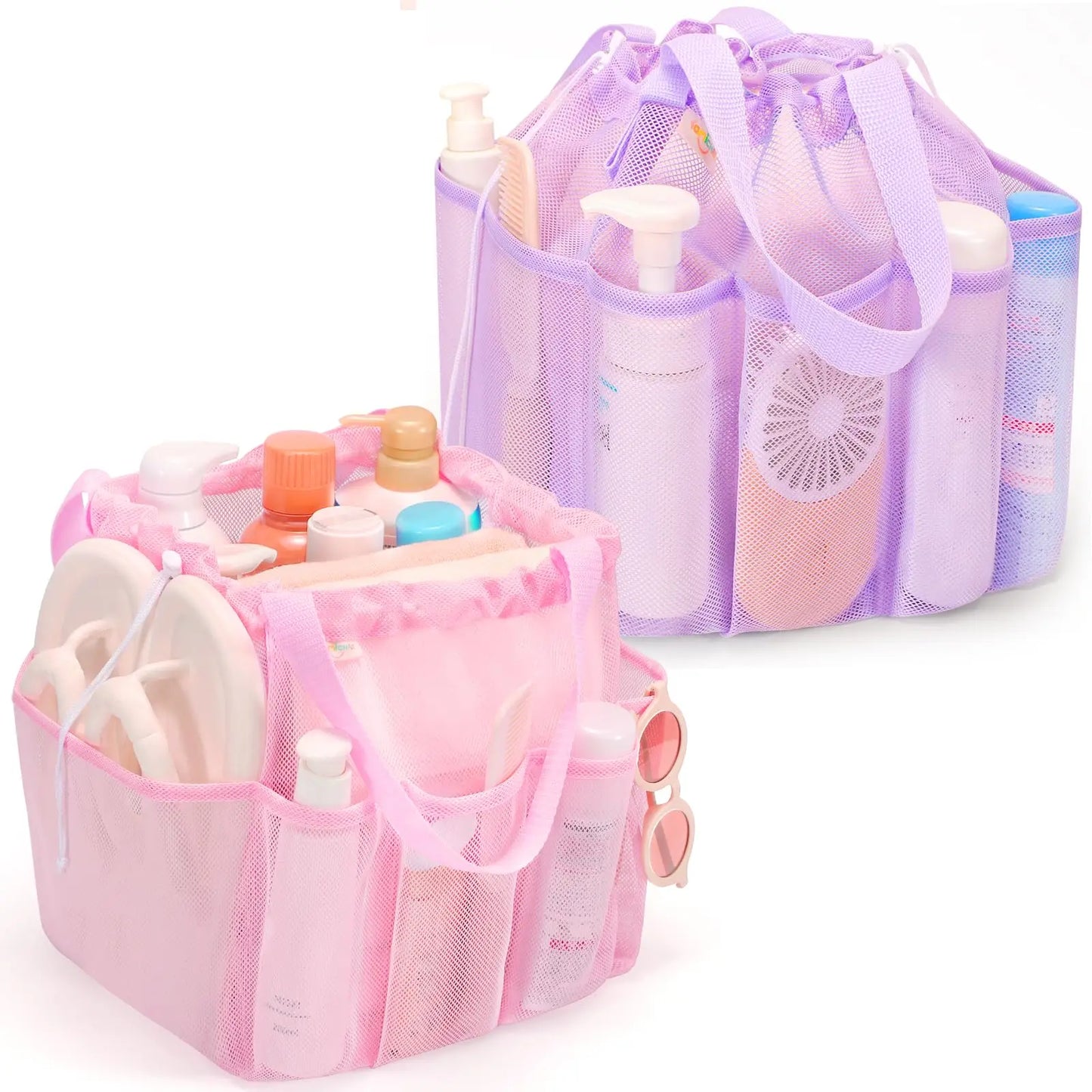 Mesh shower caddy bag with multiple pockets, perfect for college dorm bathrooms, travel, gym, or camping – UniVibe Shop