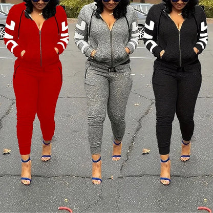 Two-piece tracksuit set with hoodie and jogger pants in red, gray, and blue casual sporty loungewear from UniVibe Shop
