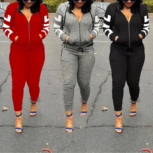 Two-piece tracksuit set with hoodie and jogger pants in red, gray, and blue casual sporty loungewear from UniVibe Shop