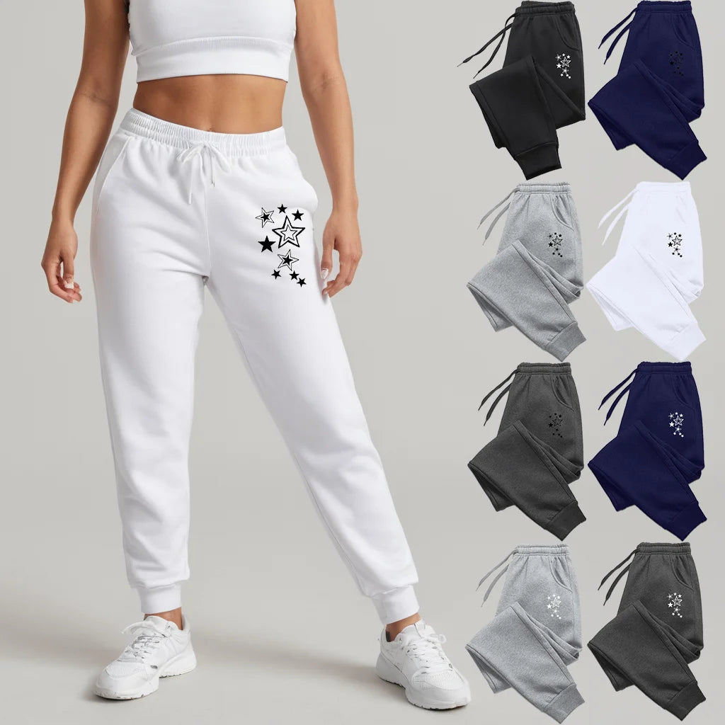 Women’s star print sweatpants with drawstring waist, relaxed fit, and casual sporty design – UniVibe Shop